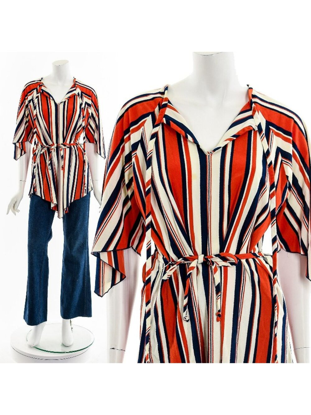 Striped Handkerchief Hemline Peasant Blouse
